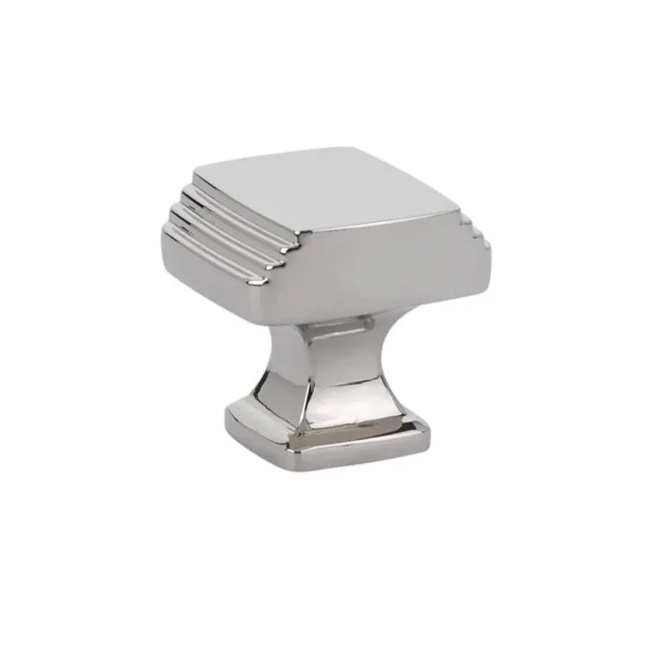 1 1/4 Inch Solid Brass Art Deco Knob (Polished Chrome Finish)
