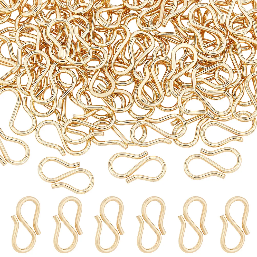 100Pcs 304 Stainless Steel S-Hook Clasps, Real 18K Gold Plated, 13x7x1mm