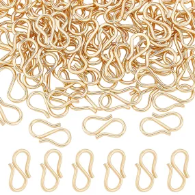 100Pcs 304 Stainless Steel S-Hook Clasps, Real 18K Gold Plated, 13x7x1mm