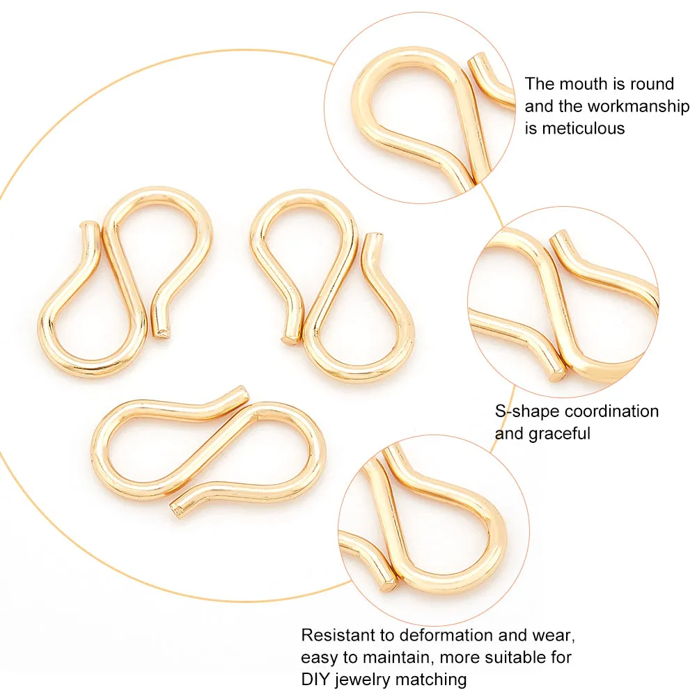 100Pcs 304 Stainless Steel S-Hook Clasps, Real 18K Gold Plated, 13x7x1mm