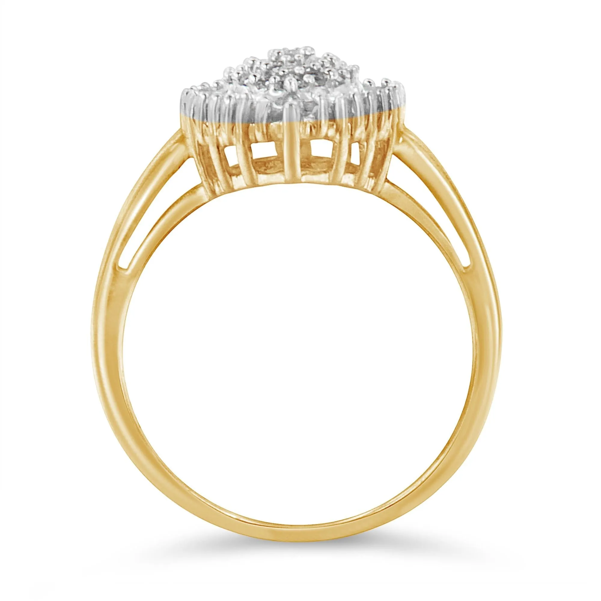 10K Yellow Gold 1/2 Cttw Round & Baguette Cut Diamond Pear Shaped Domed Pavé Cluster with Halo Cocktail Ring (J-K Color, I1-I2 Clarity) by Haus of Brilliance
