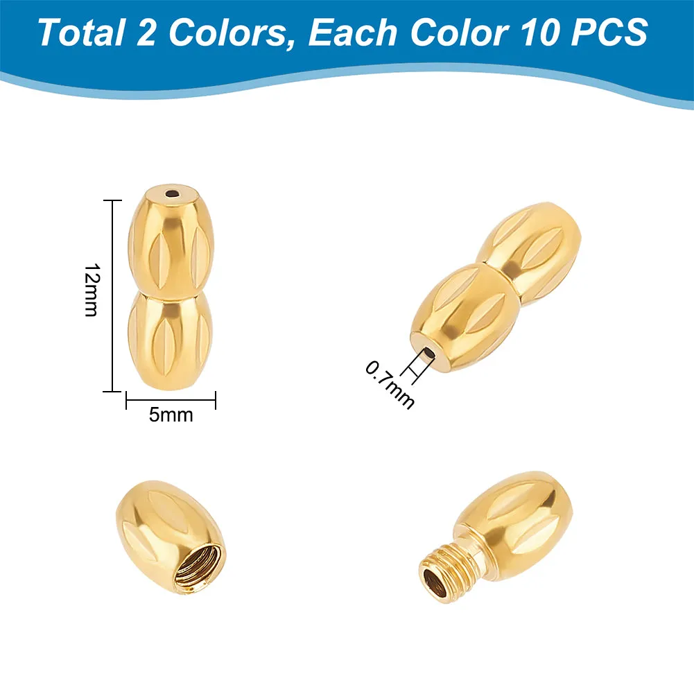 10Pcs 2 Colors 304 Stainless Steel Screw Clasps, Oval, Golden & Stainless Steel Color, 12x5mm, Hole: 0.7mm, 5pcs/color