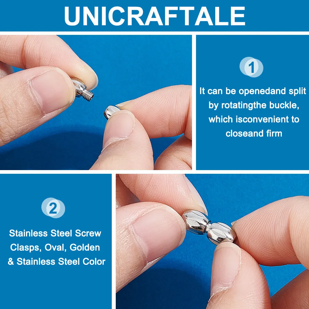 10Pcs 2 Colors 304 Stainless Steel Screw Clasps, Oval, Golden & Stainless Steel Color, 12x5mm, Hole: 0.7mm, 5pcs/color
