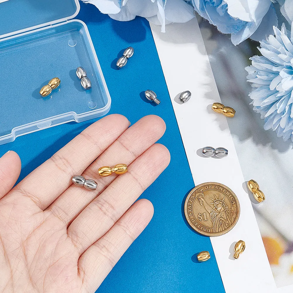 10Pcs 2 Colors 304 Stainless Steel Screw Clasps, Oval, Golden & Stainless Steel Color, 12x5mm, Hole: 0.7mm, 5pcs/color