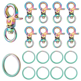 10Pcs Alloy Swivel Clasps, with 10Pcs Ion Plating(IP) 304 Stainless Steel Split Key Rings, Rainbow Color, Clasps: 31x17.5x6mm, Hole: 8.5x5mm; Key Rings: 25x2mm