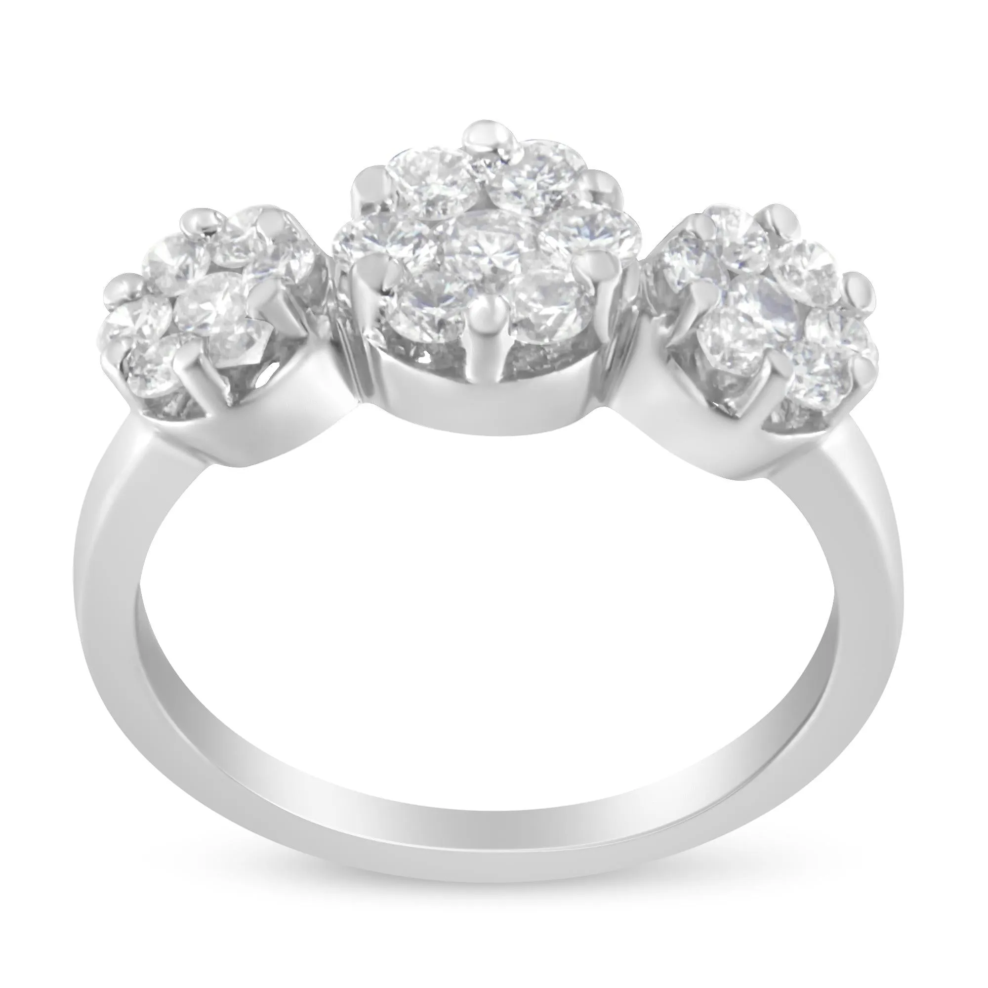 14K White Gold 1-1/4 Cttw Brilliant Cut Diamond Three Round Floral Clusters Engagement or Fashion Ring (H-I Color, SI2-I1 Clarity) by Haus of Brilliance