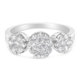 14K White Gold 1-1/4 Cttw Brilliant Cut Diamond Three Round Floral Clusters Engagement or Fashion Ring (H-I Color, SI2-I1 Clarity) by Haus of Brilliance