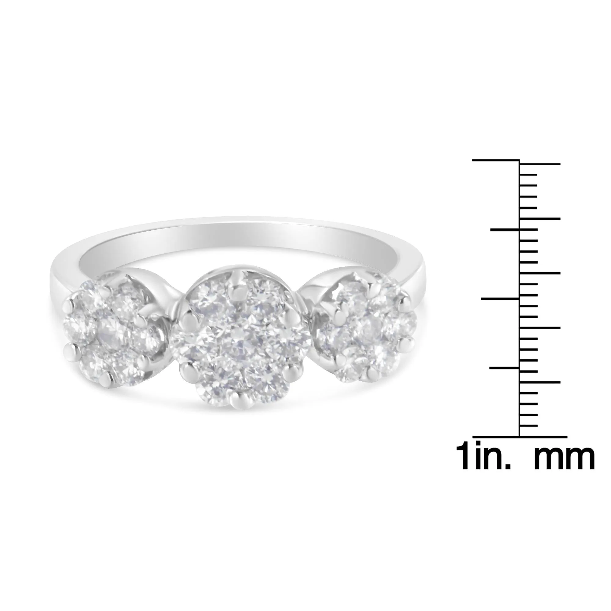14K White Gold 1-1/4 Cttw Brilliant Cut Diamond Three Round Floral Clusters Engagement or Fashion Ring (H-I Color, SI2-I1 Clarity) by Haus of Brilliance