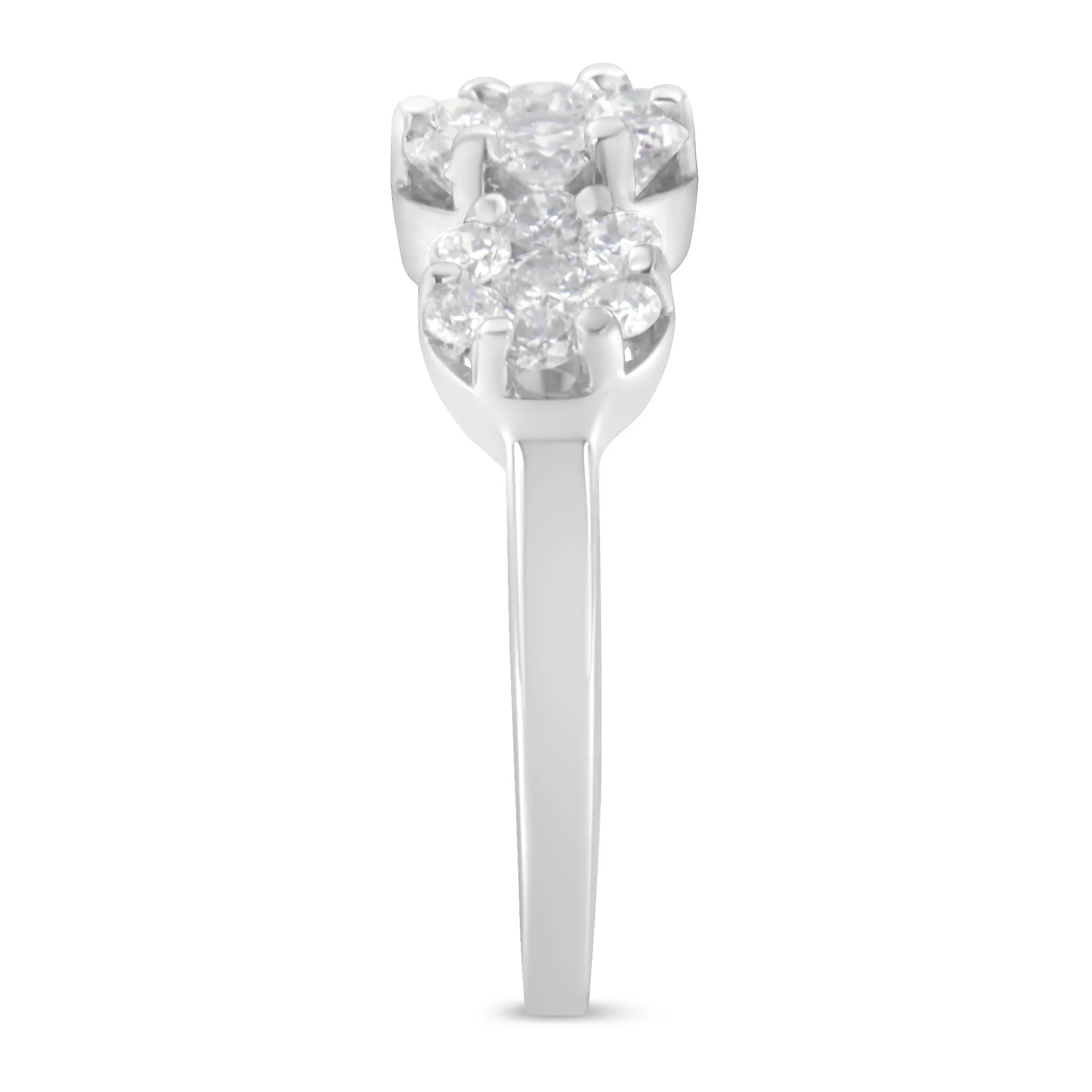14K White Gold 1-1/4 Cttw Brilliant Cut Diamond Three Round Floral Clusters Engagement or Fashion Ring (H-I Color, SI2-I1 Clarity) by Haus of Brilliance