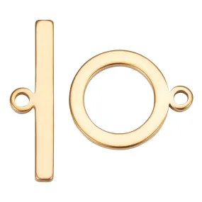 15 Sets 201 Stainless Steel Toggle Clasps, Nickel Free, Ring, Real 18K Gold Plated, Ring: 17x13.5x2mm, Hole: 1.8mm, Bar: 22x6x2mm, Hole: 1.8mm