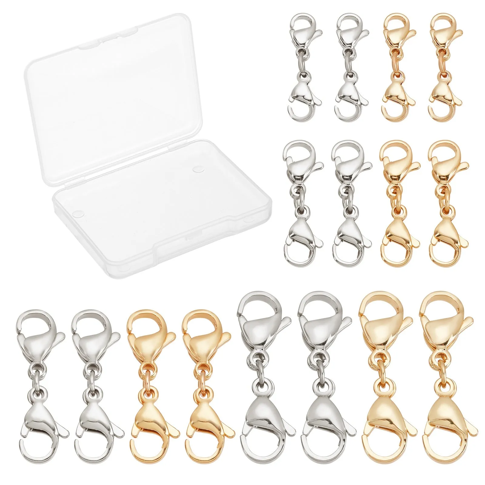 16Pcs 4 Style 304 Stainless Steel Lobster Claw Clasps, Golden & Stainless Steel Color, 4pcs/style