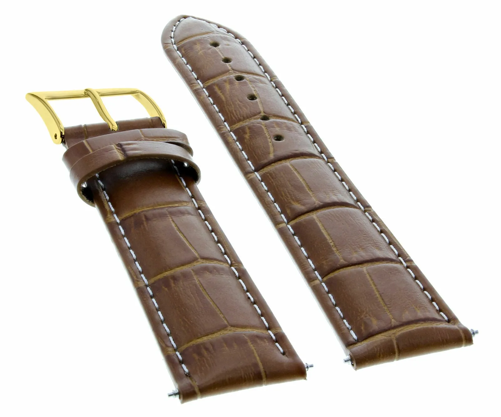 18MM LEATHER WATCH STRAP BAND FOR ROLEX WATCH LIGHT BROWN WHITE STITCHING GOLD