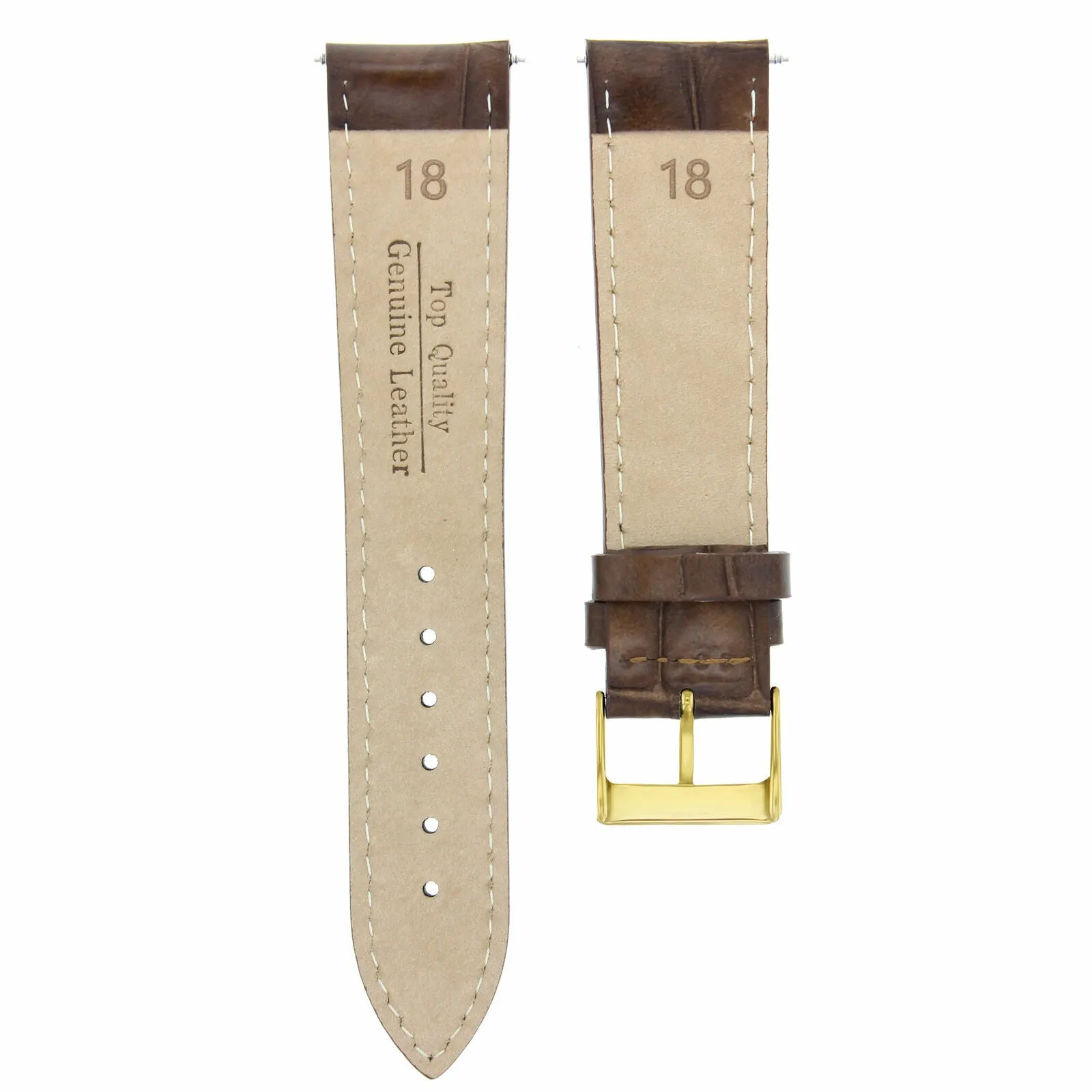 18MM LEATHER WATCH STRAP BAND FOR ROLEX WATCH LIGHT BROWN WHITE STITCHING GOLD