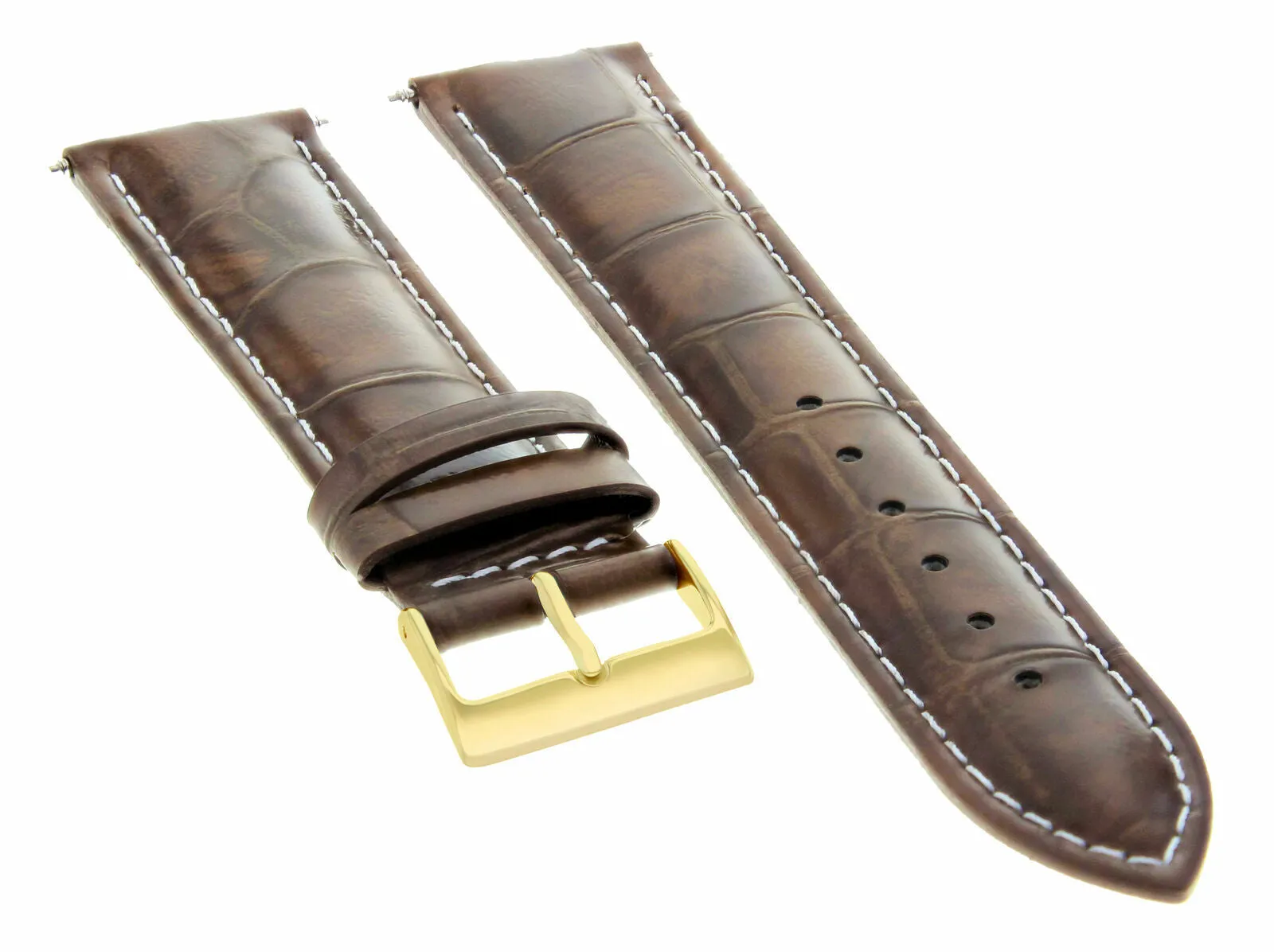 18MM LEATHER WATCH STRAP BAND FOR ROLEX WATCH LIGHT BROWN WHITE STITCHING GOLD