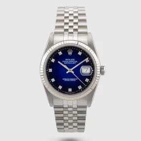 1990 Rolex Datejust Blue Vignette Diamond Dial Ref. 16234 (with Box & Papers)