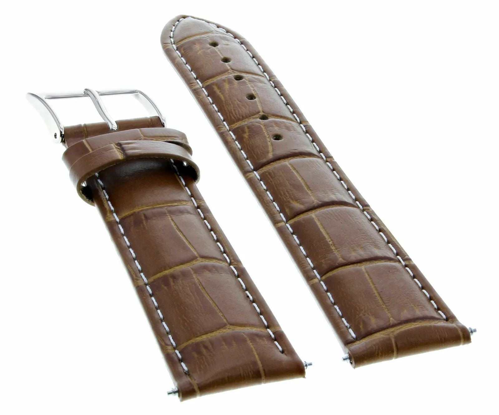 19MM LEATHER WATCH BAND STRAP FOR BREGUET WATCH LIGHT BROWN  WHITE STITCHING