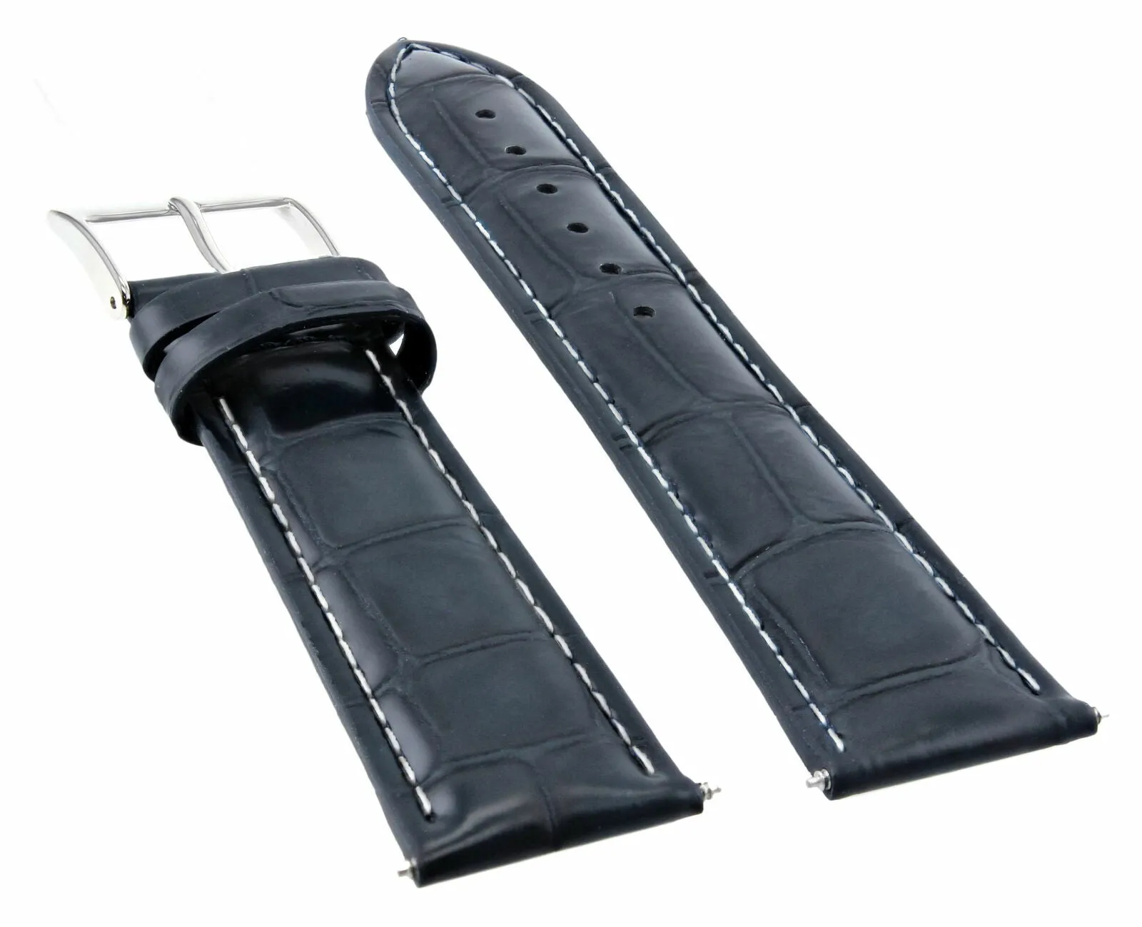 19MM LEATHER WATCH STRAP BAND FOR INVICTA DIVER RUSSIAN DARK BLUE WHITE STITCH