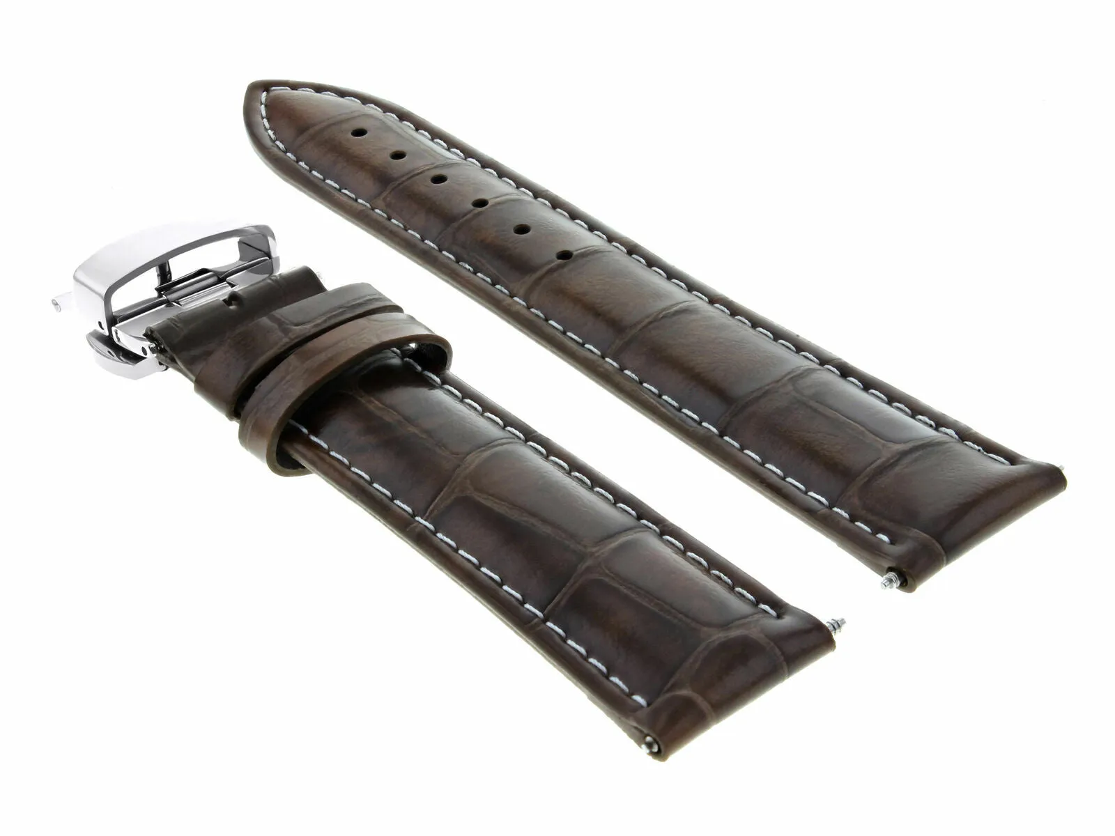 19MM LEATHER WATCH STRAP BAND FOR IWC PORTUGUESE  DEPLOYMENT CLASP DBROWN WS