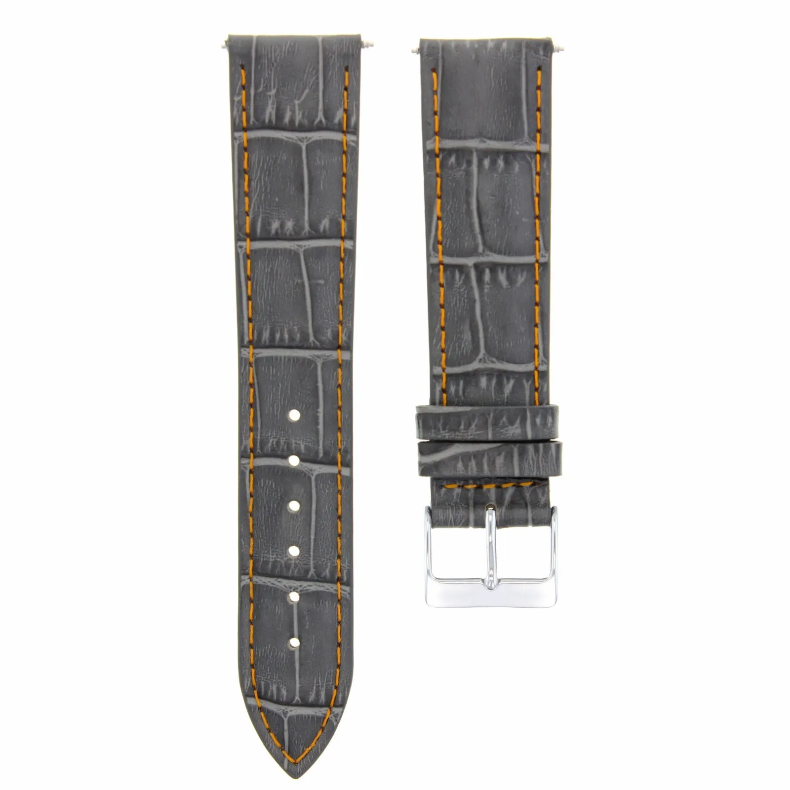 21MM LEATHER BAND STRAP FOR LONGINES WATCH WITH BUCKLE GREY ORANGE STITCH