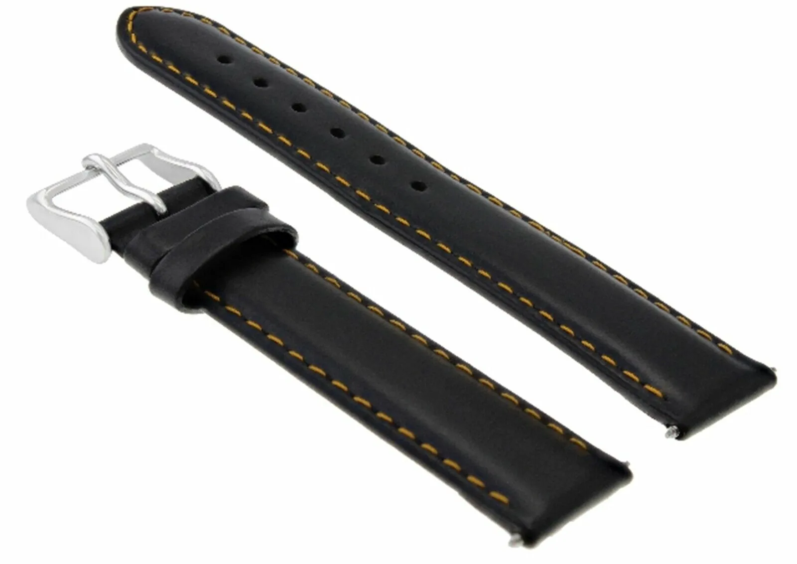 22MM SMOOTH LEATHER WATCH STRAP BAND FOR BREITLING BLACK W/PROOF ORANGE STITCH