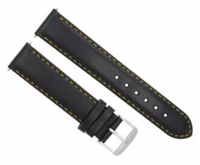 22MM SMOOTH LEATHER WATCH STRAP BAND FOR BREITLING BLACK W/PROOF ORANGE STITCH