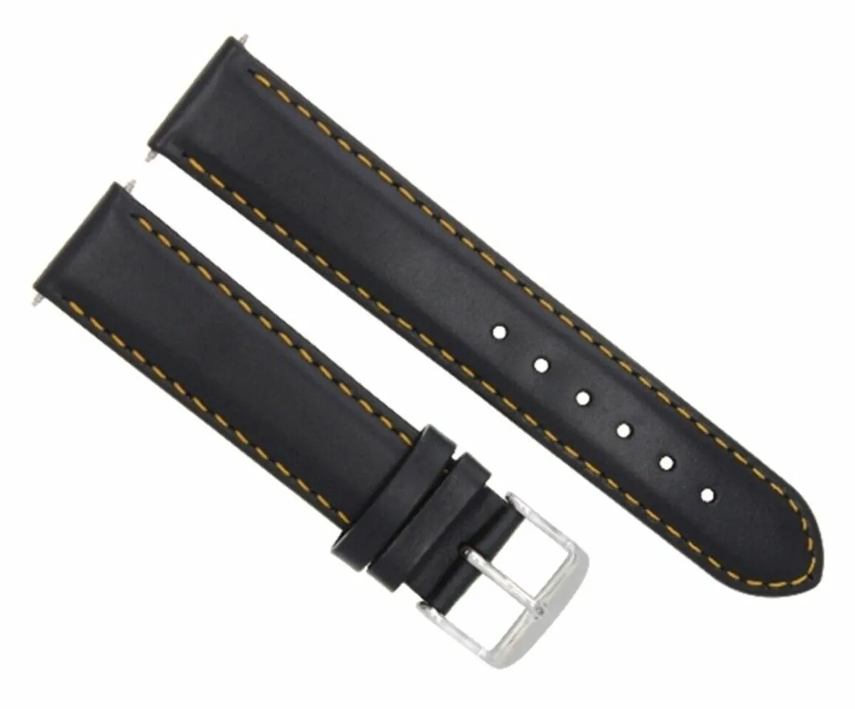 22MM SMOOTH LEATHER WATCH STRAP BAND FOR BREITLING BLACK W/PROOF ORANGE STITCH