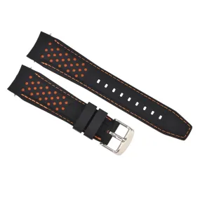 23MM CURVED RUBBER STRAP PERFORATED FOR CITIZEN ECO DRIVE WATCH BLACK ORANGE STITCH
