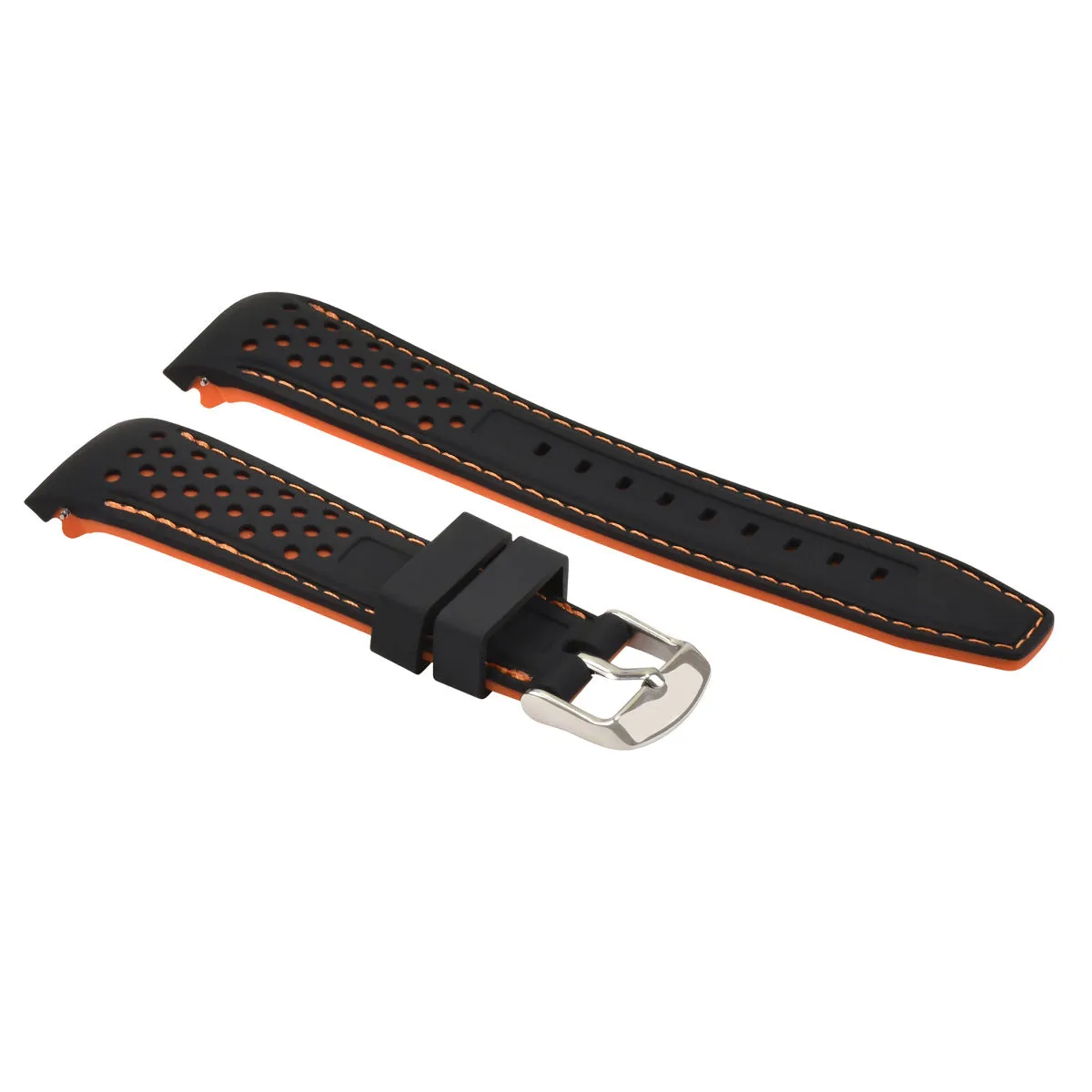 23MM CURVED RUBBER STRAP PERFORATED FOR CITIZEN ECO DRIVE WATCH BLACK ORANGE STITCH