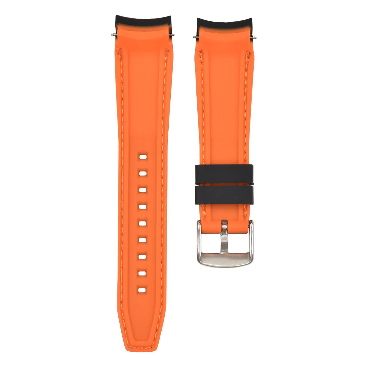 23MM CURVED RUBBER STRAP PERFORATED FOR CITIZEN ECO DRIVE WATCH BLACK ORANGE STITCH