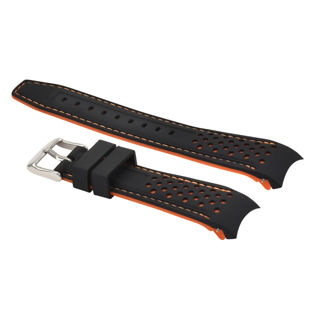 23MM CURVED RUBBER STRAP PERFORATED FOR CITIZEN ECO DRIVE WATCH BLACK ORANGE STITCH