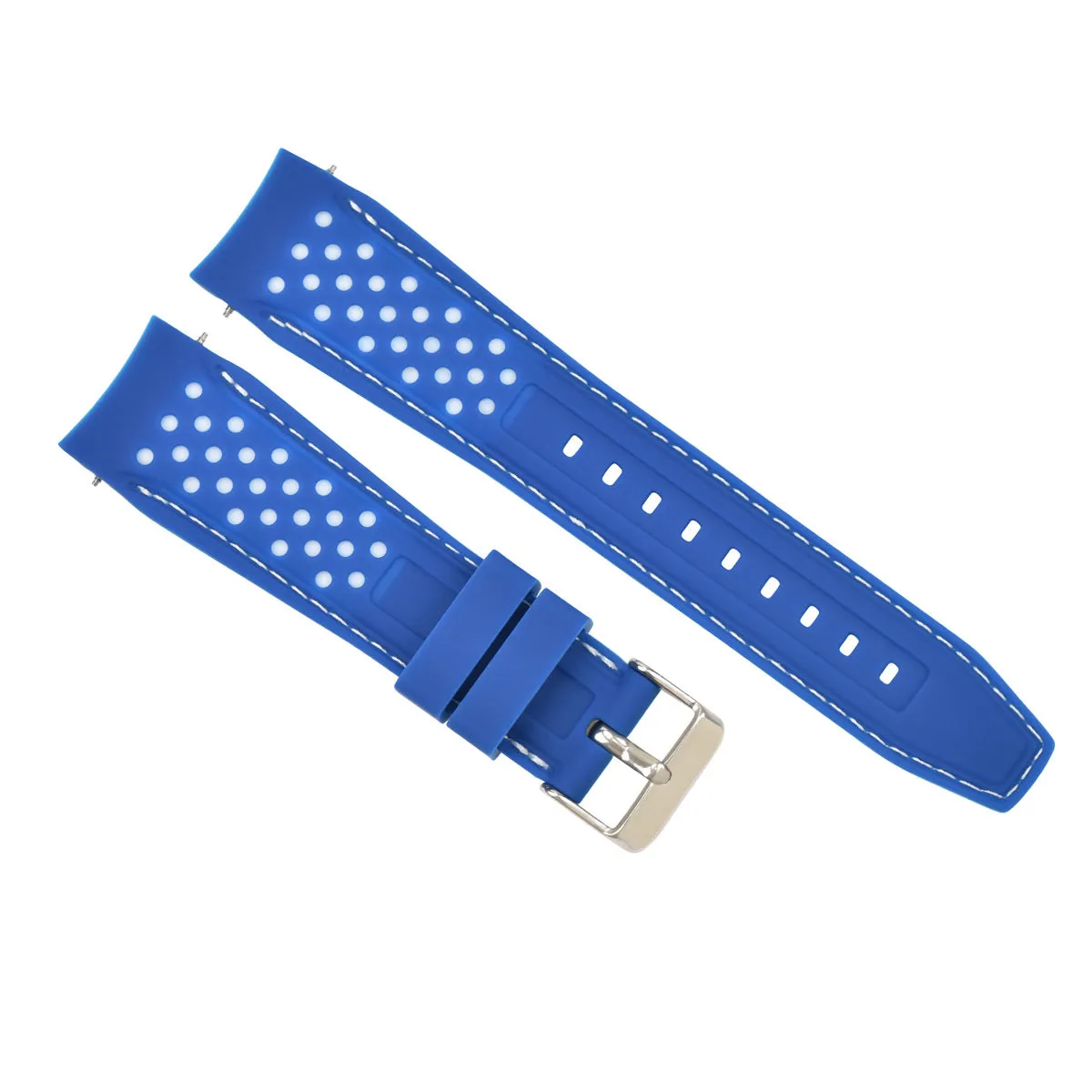 23MM CURVED RUBBER STRAP PERFORATED FOR CITIZEN ECO DRIVE WATCH BLUE WS STITCH