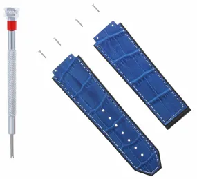 24MM ALLIGATOR LEATHER BAND STRAP FOR 44MM HUBLOT BIG BANG BLUE WS 4 SC S/DRIVER