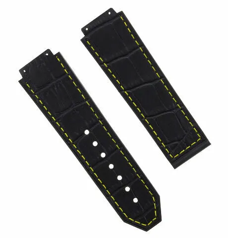 24MM ALLIGATOR LEATHER RUBBER BAND STRAP FOR HUBLOT BIG BANG 4 BK SCREW S/DRIVER