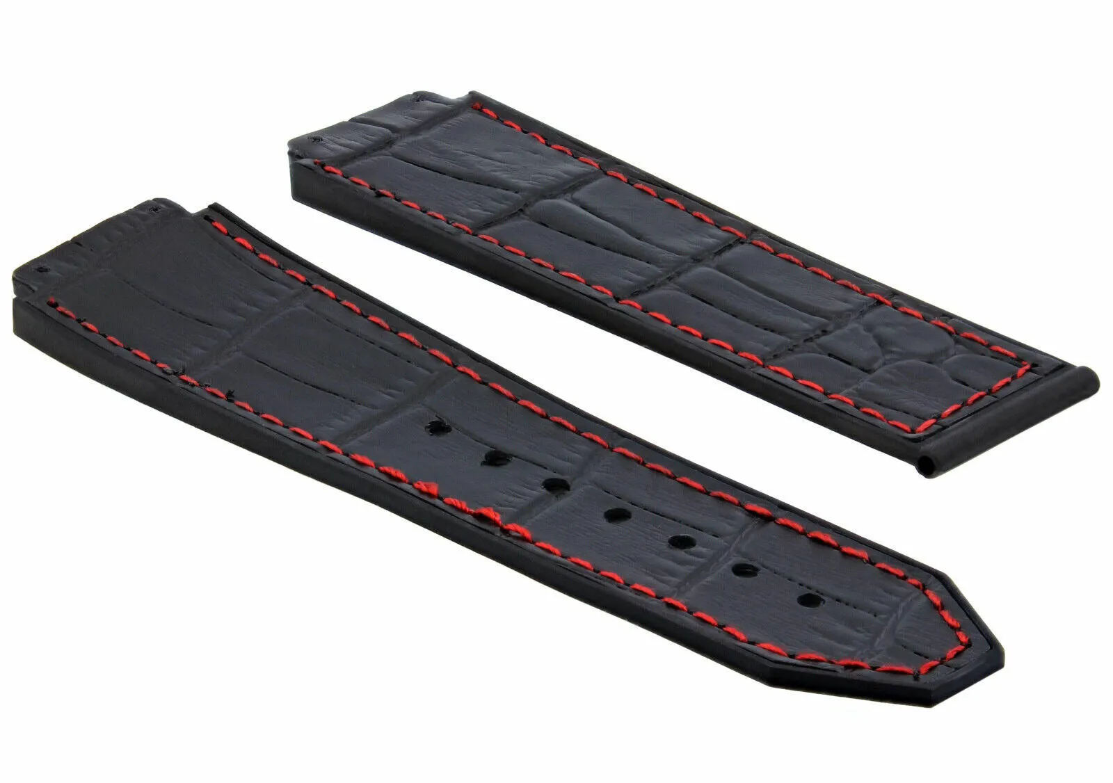 24MM ALLIGATOR LEATHER RUBBER BAND STRAP FOR HUBLOT BIG BANG 4 BK SCREW S/DRIVER