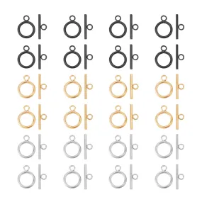 24Pcs 3 Colors 304 Stainless Steel Toggle Clasps, Round Ring, Mixed Color, Ring: 19x14x2mm, Bar: 20x7x2mm, Hole: 3mm, 8pcs/color