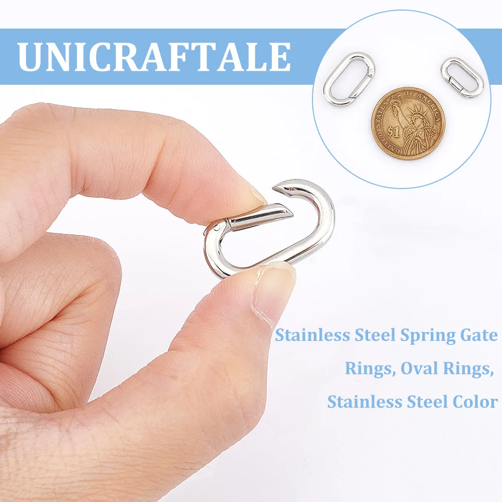 2Pcs 2 Styles 304 Stainless Steel Spring Gate Rings, Oval Rings, Stainless Steel Color, 17.5~22.5x10~13x3mm, Inner Diameter: 12~16.5x4.5~7mm, 1pc/style