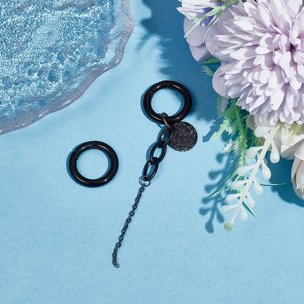 2Pcs 304 Stainless Steel Spring Gate Rings, O Rings, Round Ring, Electrophoresis Black, 6 Gauge, 24x4mm, Inner Diameter: 16mm