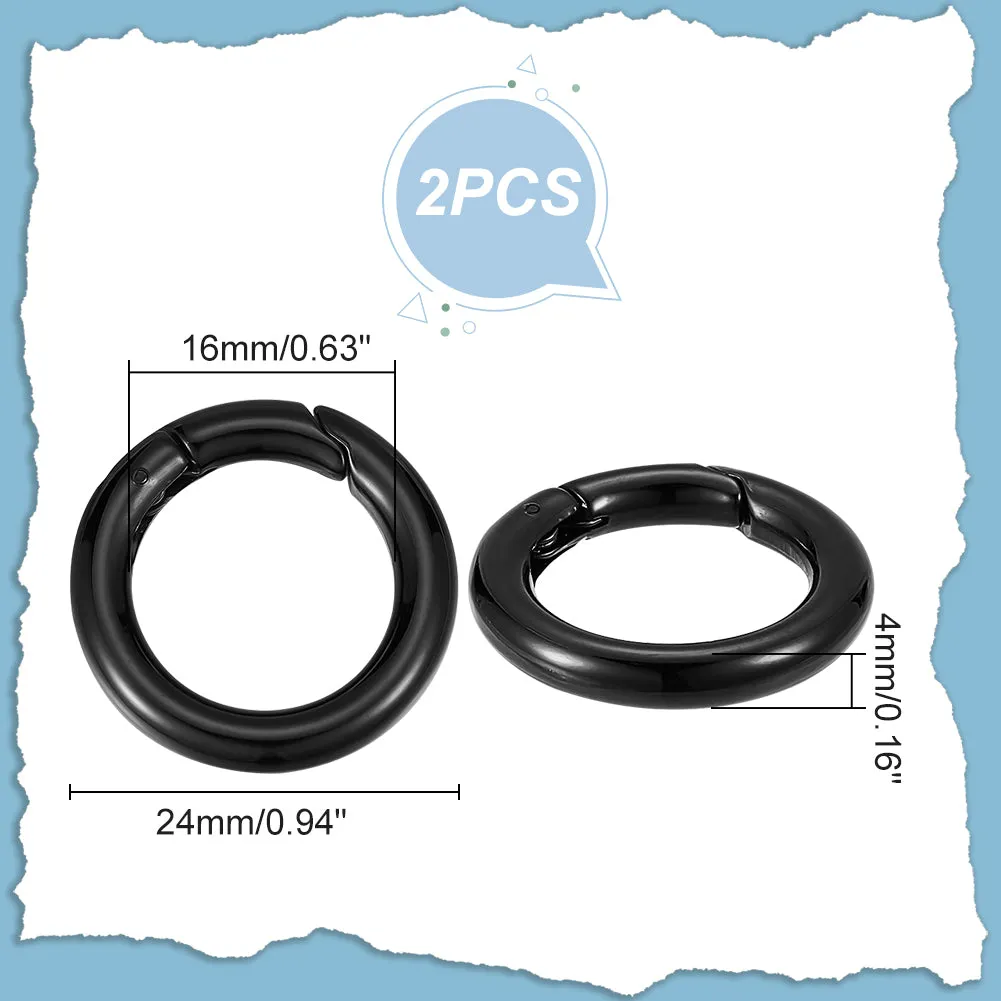 2Pcs 304 Stainless Steel Spring Gate Rings, O Rings, Round Ring, Electrophoresis Black, 6 Gauge, 24x4mm, Inner Diameter: 16mm