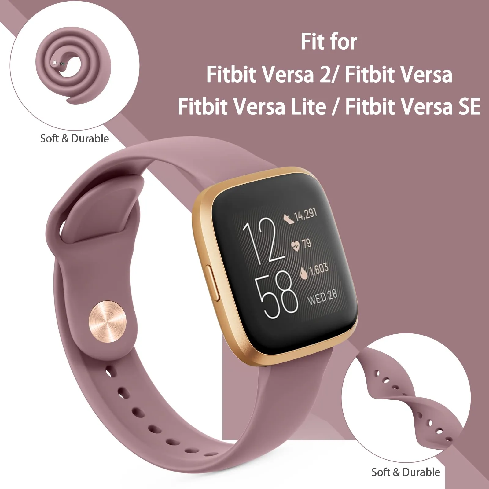 3 Pack Silicone Bands Compatible with Fitbit Versa 2 Bands for Women Men, Soft Breathable Sport Replacement Wristbands for Fitbit Versa 2 / Fitbit Versa/Versa Lite/Versa SE (Milk Tea/Smoke .Milk Tea/Smoke Purple/Starlight
