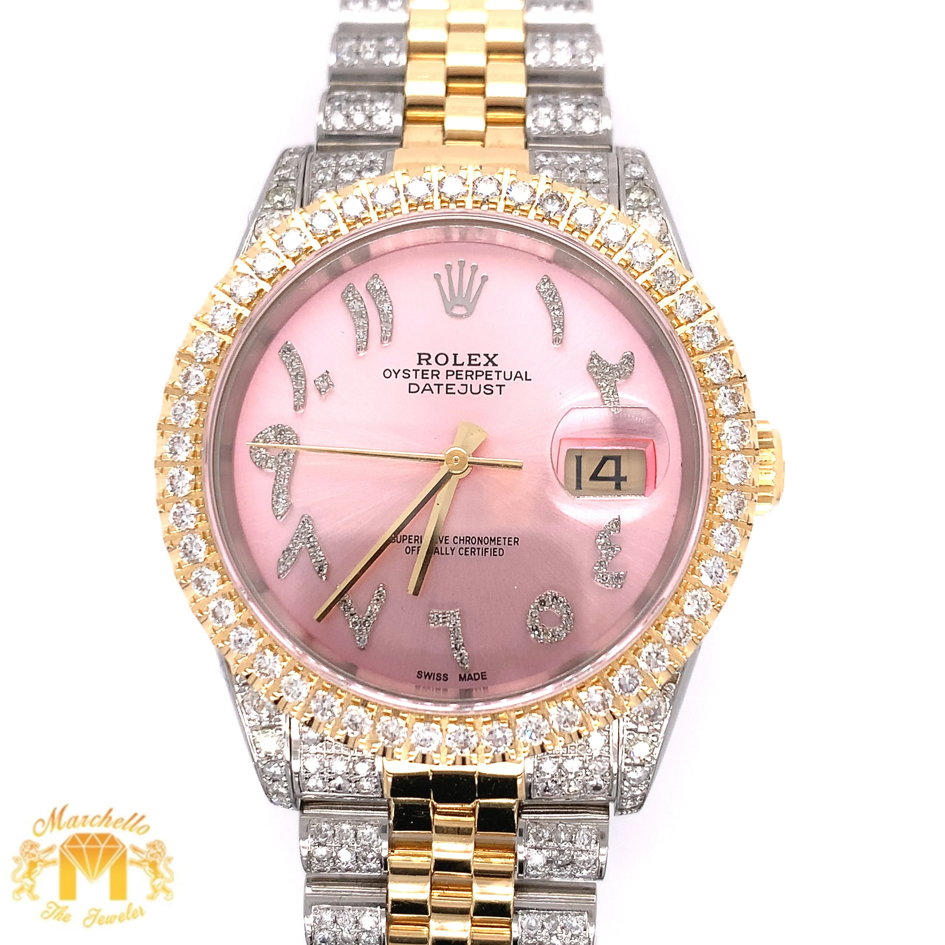 36mm Stainless Steel Rolex Datejust Watch with Two-tone Jubilee Bracelet (quick-set, custom diamond dial)
