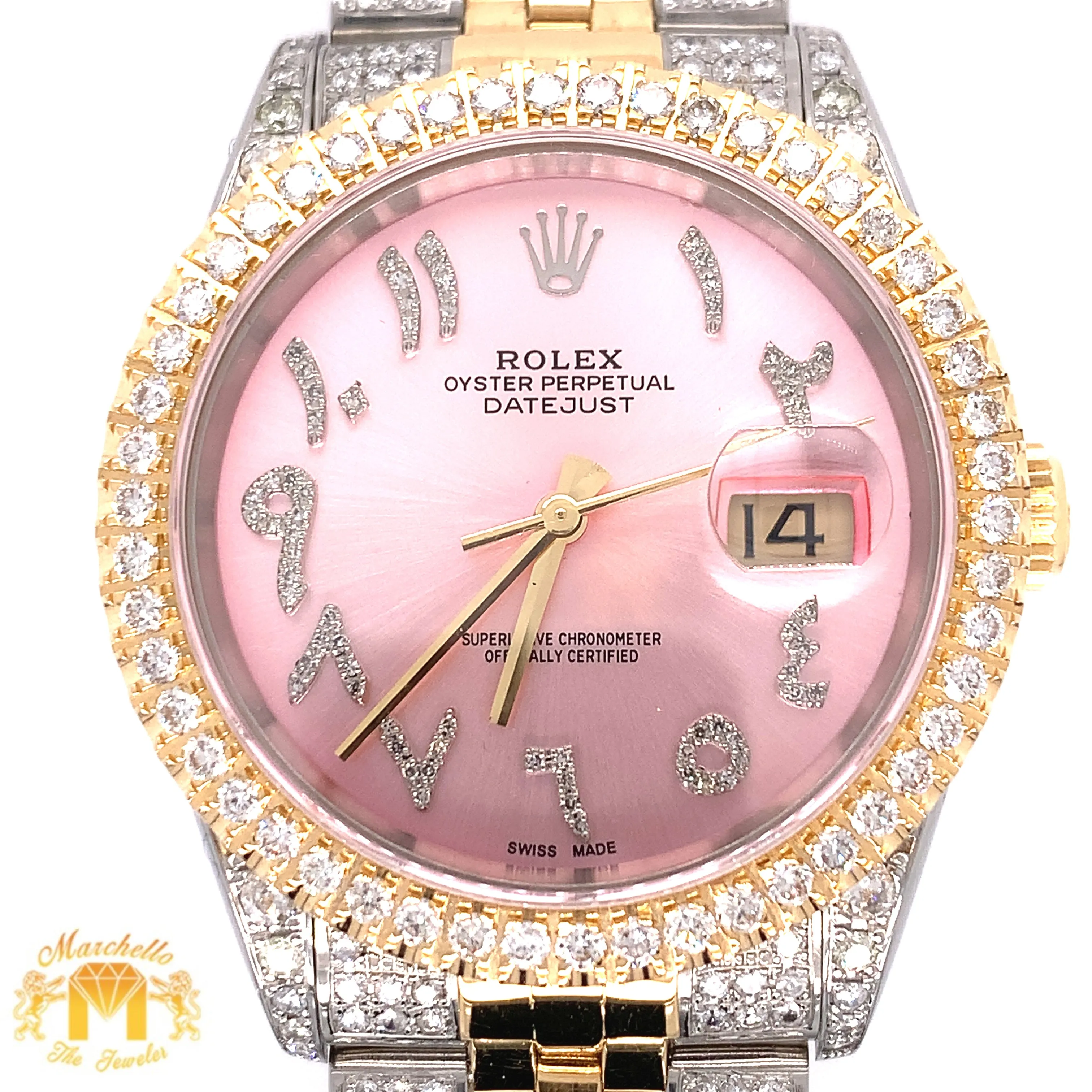36mm Stainless Steel Rolex Datejust Watch with Two-tone Jubilee Bracelet (quick-set, custom diamond dial)