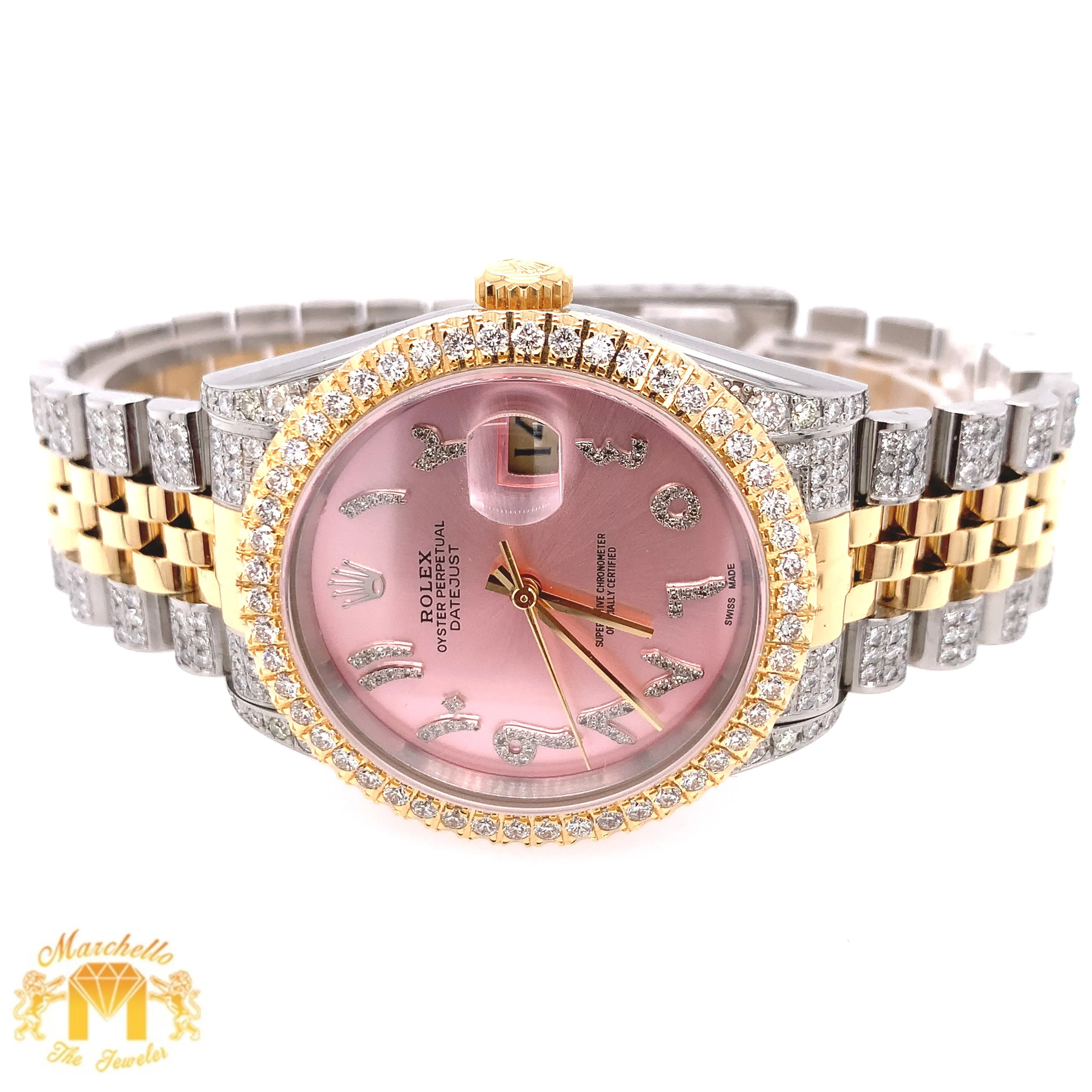 36mm Stainless Steel Rolex Datejust Watch with Two-tone Jubilee Bracelet (quick-set, custom diamond dial)