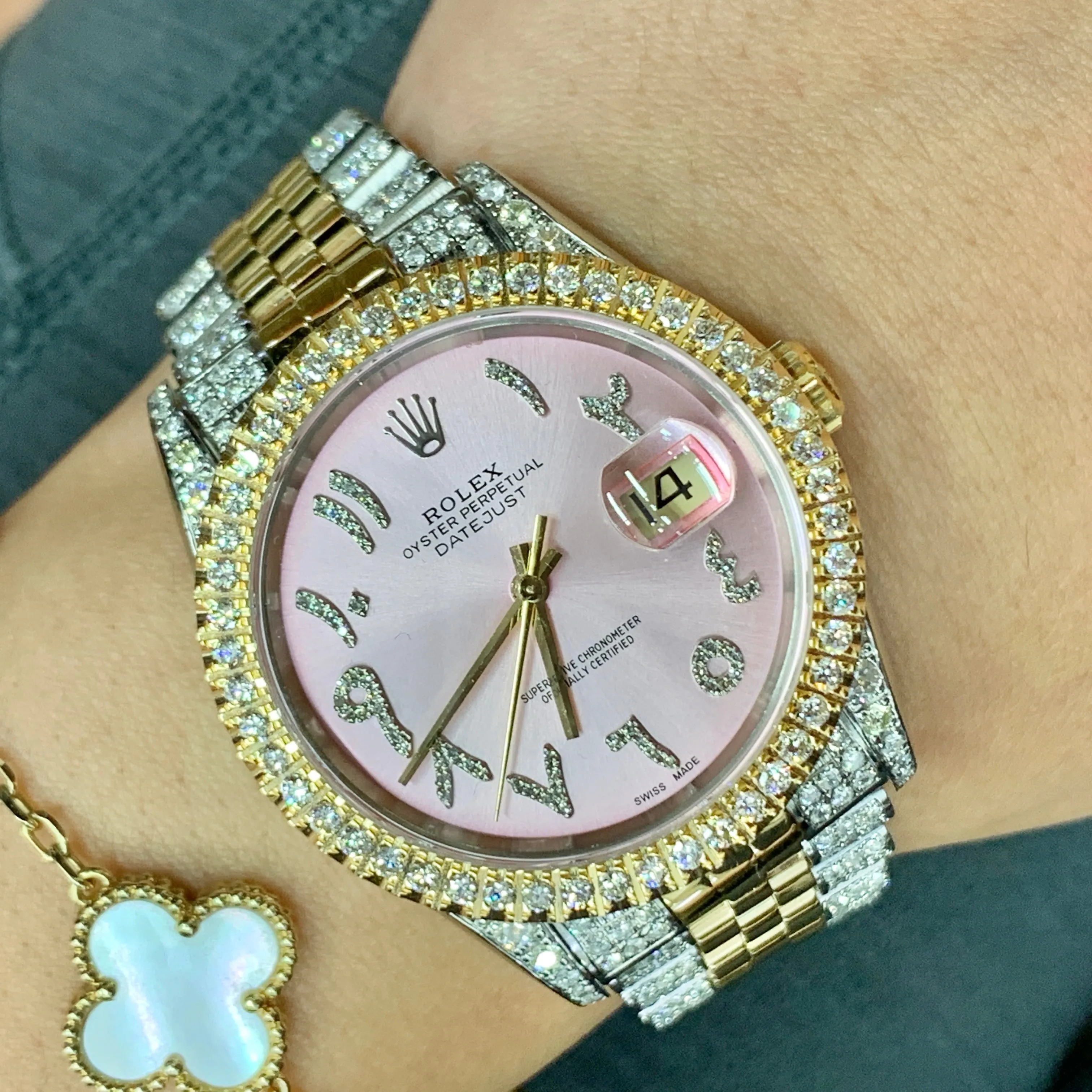 36mm Stainless Steel Rolex Datejust Watch with Two-tone Jubilee Bracelet (quick-set, custom diamond dial)