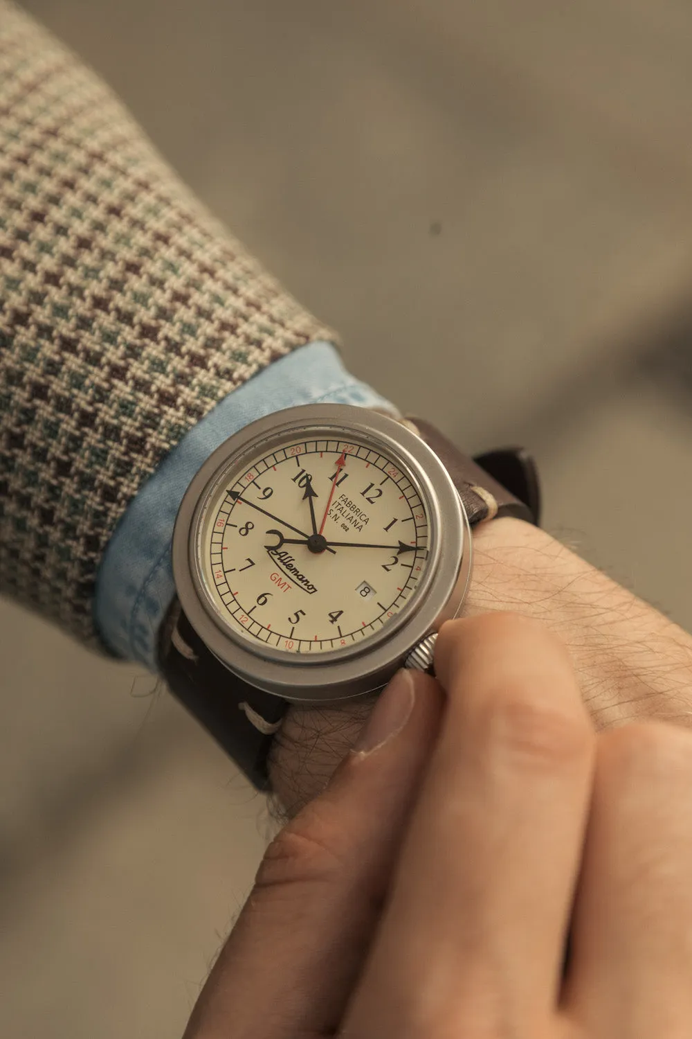 Allemano Watch GMT Antique White Brushed Case