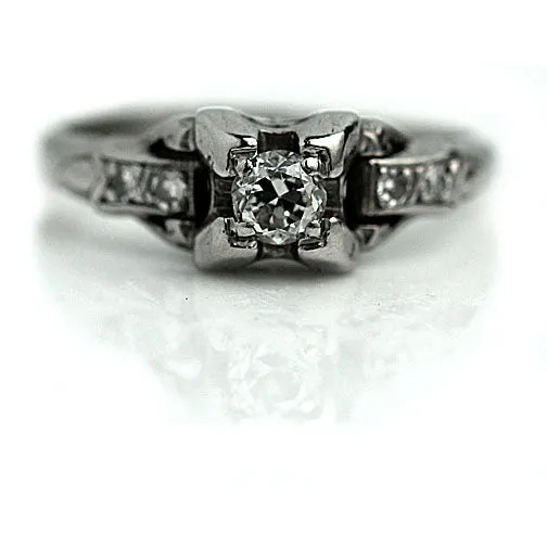 Antique .28 CTW Old Mine Cut Art Deco Engagement Ring with Side Stones