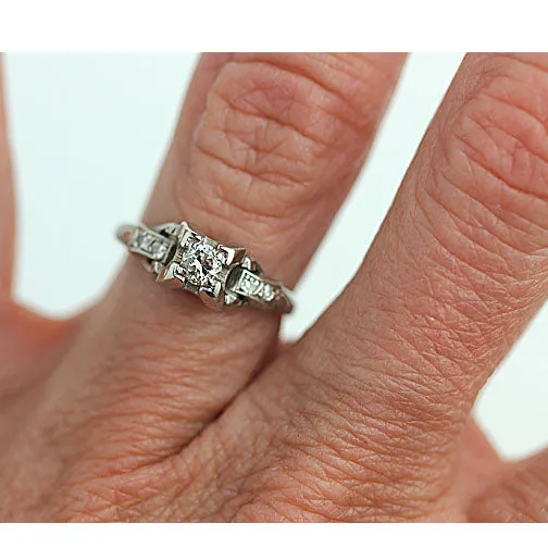 Antique .28 CTW Old Mine Cut Art Deco Engagement Ring with Side Stones