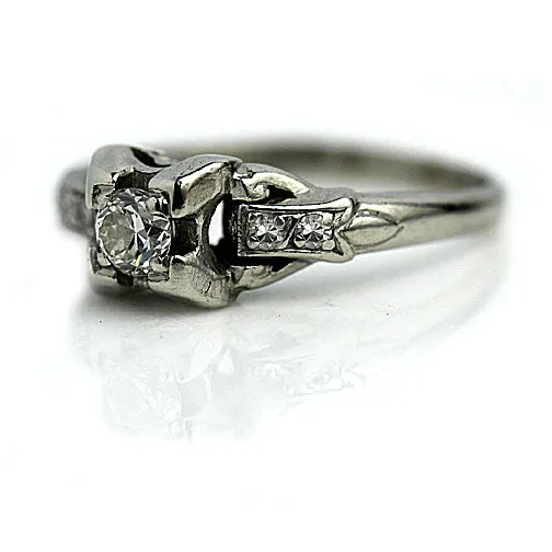 Antique .28 CTW Old Mine Cut Art Deco Engagement Ring with Side Stones