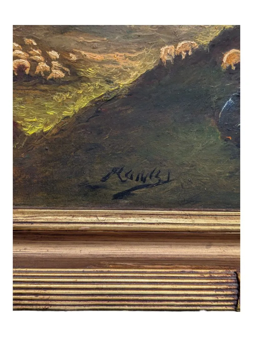 Antique sheep painting-Signed By Artist