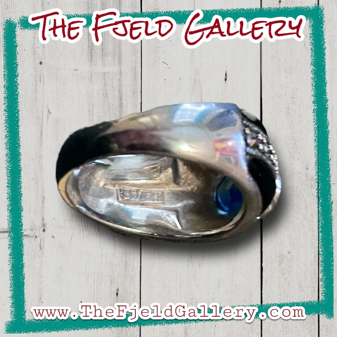 Aquamarine & Onyx Art Deco Sterling Silver & Marcasite Dome Ring