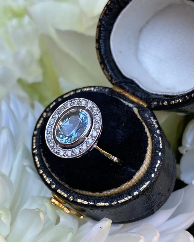 Aquamarine and Diamond Art Deco Platinum Ring 0.15ct   1.20ct